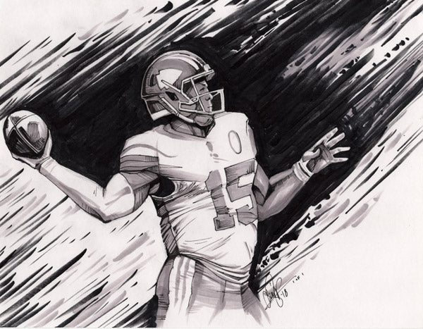 CS017: Patrick Mahomes Pen + Marker Illustration (Framed After Purchase)
